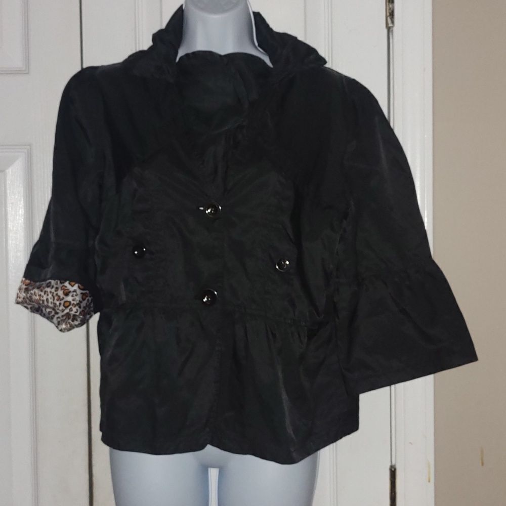 Katie Todd lightweight nylon Peplum black jacket night out casual Sz S NWT